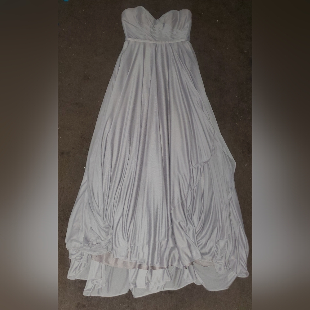 Gray Strapless Ruched Bubble Maxi Dress